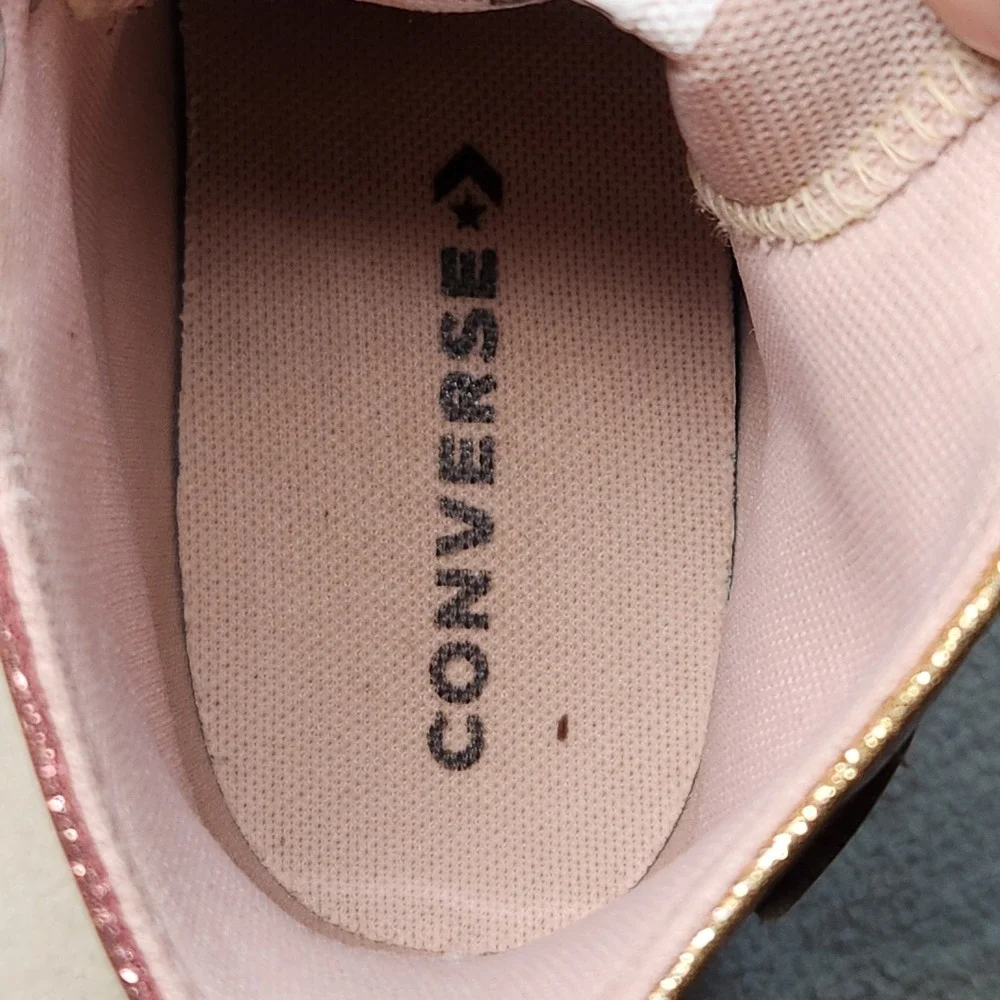 CONVERSE Chuck Taylor All Star High Top Shoe Youth 3 Pink Gold Girls Glitter‎